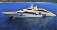 Image showing the Dilbar, largest superyacht in the world, anchored in a blue lagoon