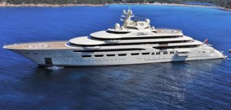 Image showing the Dilbar, largest superyacht in the world, anchored in a blue lagoon