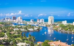 image showing the miami waterfront with several luxury villas and apartments in view